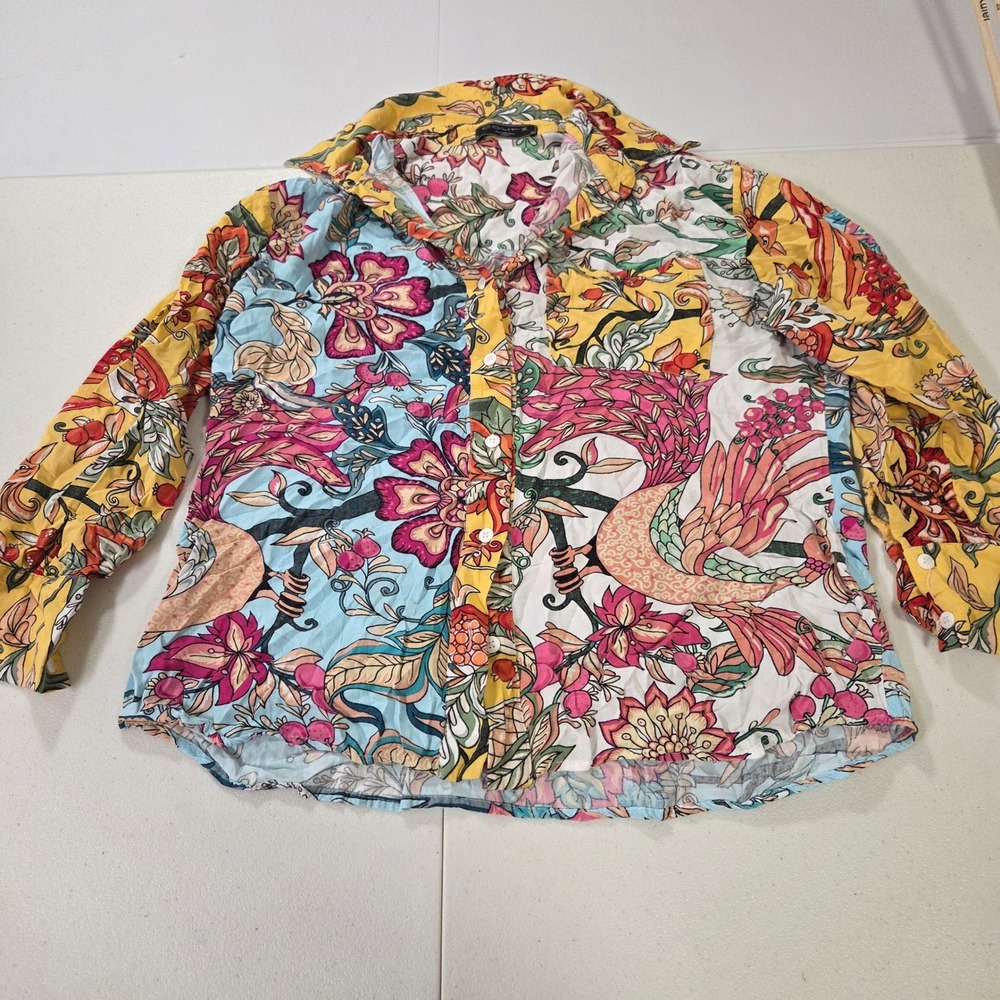 Cout'z Brazil Floral Bird Print Button Down Shirt Multicolor Size 38 P